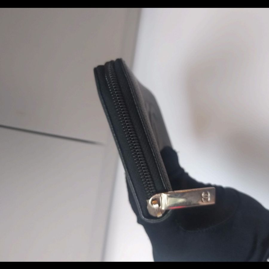 Chanel 黑荔枝皮雙C拉鍊長夾-8