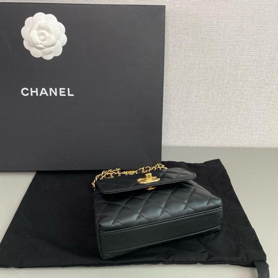 Chanel香奈兒🖤 25A 新款編織水鑽💎手柄cocohandle mini黑金牛皮 99新 芯片款-6