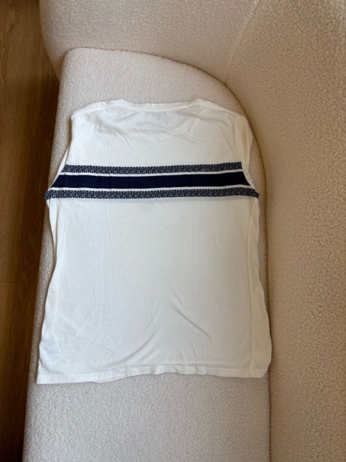 DIOR迪奧 白色海軍藍條紋標語LOGO印花短袖T恤,尺寸/M碼。衣長64cm,胸圍90cm,肩寬40cm。-8