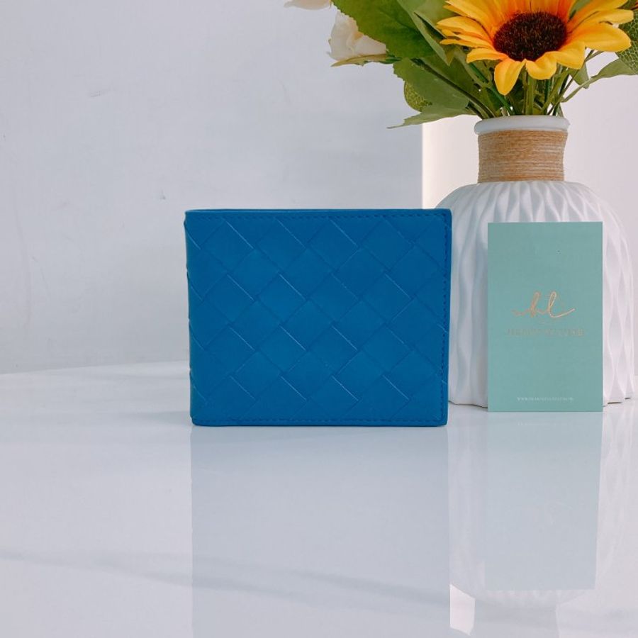 MS0750 Bottega Veneta 葆碟家編織錢包 牛皮 藍色 Intrecciato Bi-Fold Wallet Calfskin Leather Blue-0