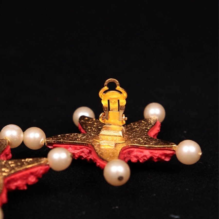 Chanel 93年红金熔岩海星珍珠胸针耳夹套装-9