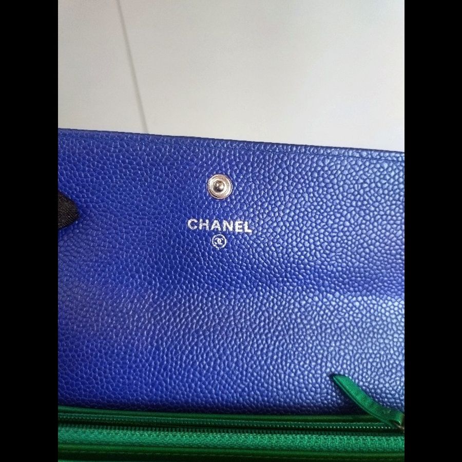 Chanel 藍荔枝皮綠裏下蓋長夾-16