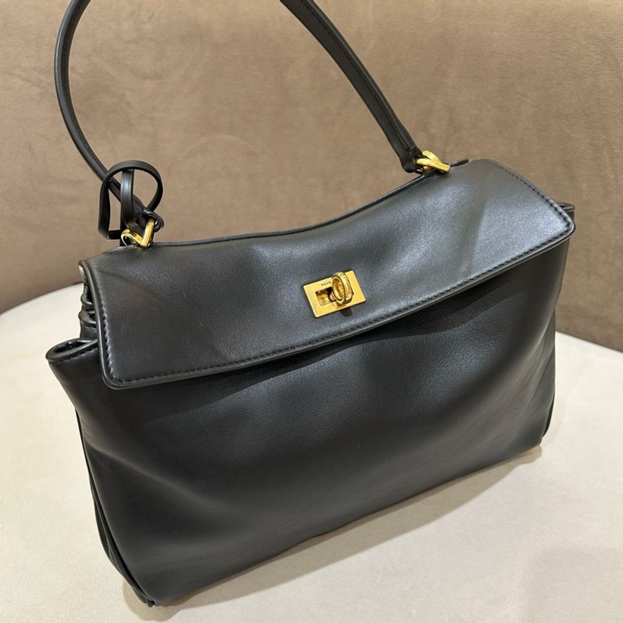 巴黎世家 Balenciaga rodeo 小號黑金翻蓋牛皮包手提包肩背包斜挎包 金扣-5
