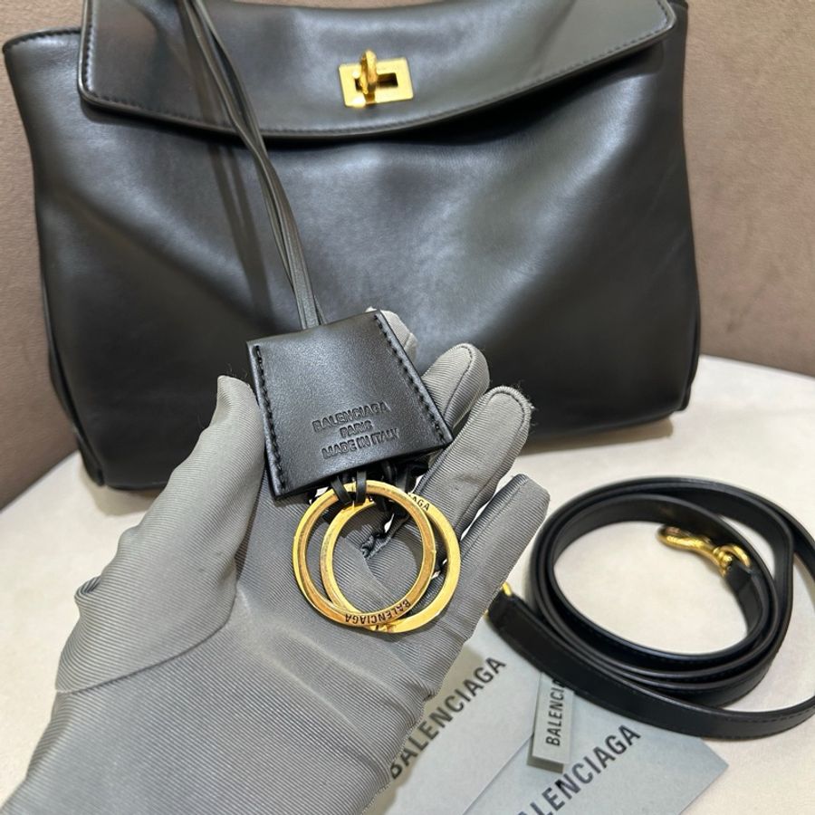 巴黎世家 Balenciaga rodeo 小號黑金翻蓋牛皮包手提包肩背包斜挎包 金扣-7