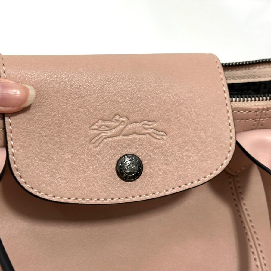 LONGCHAMP LE PLIAGE CUIR羊皮手提包 (淡粉色)(附背帶)斜背包 水餃包1515-757-3