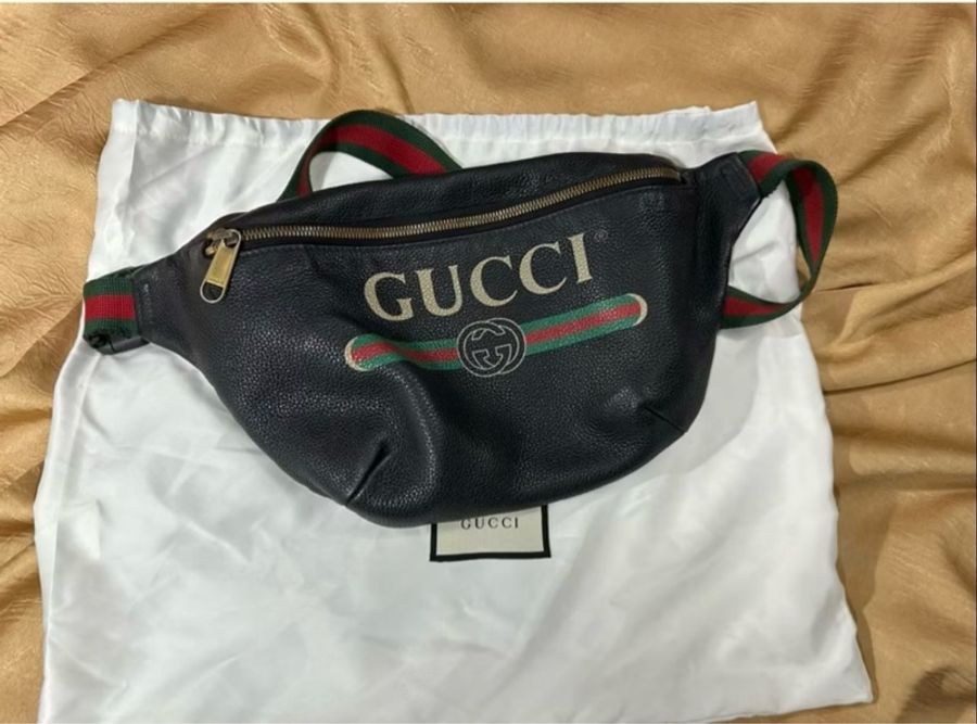 真品 正品 絕版百搭經典款 GUCCI 綠紅綠 大腰包 黑胸口包-0