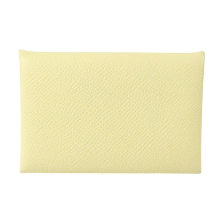 HERMES Epsom皮革Calvi銀扣卡片套Jaune Milton-1