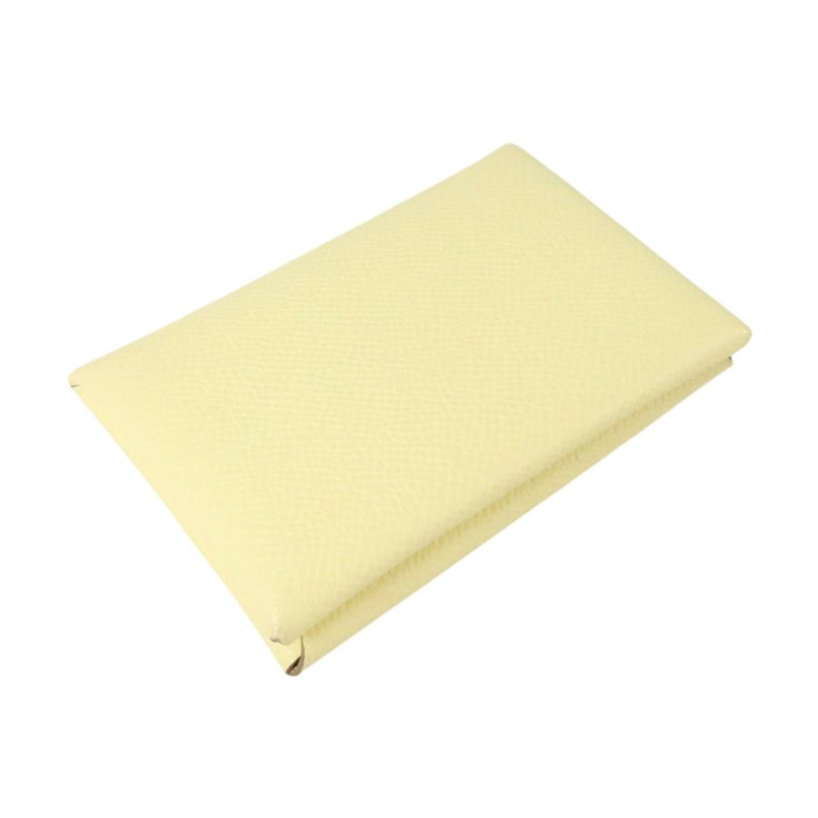 HERMES Epsom皮革Calvi銀扣卡片套Jaune Milton-2