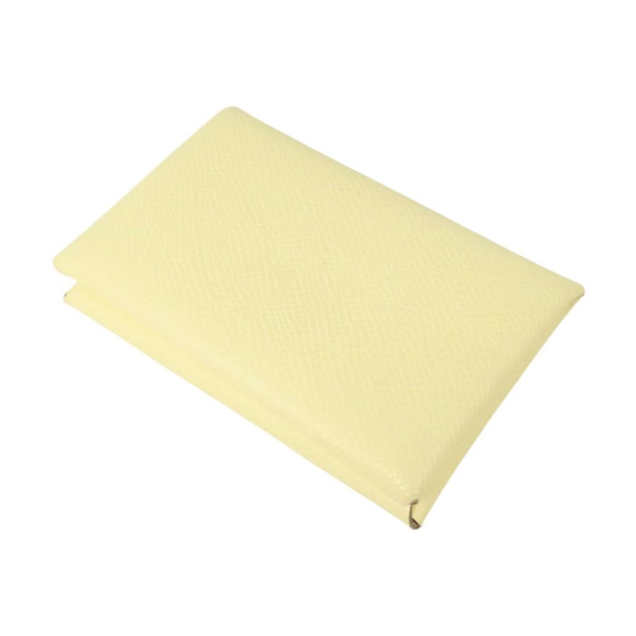 HERMES Epsom皮革Calvi銀扣卡片套Jaune Milton-3