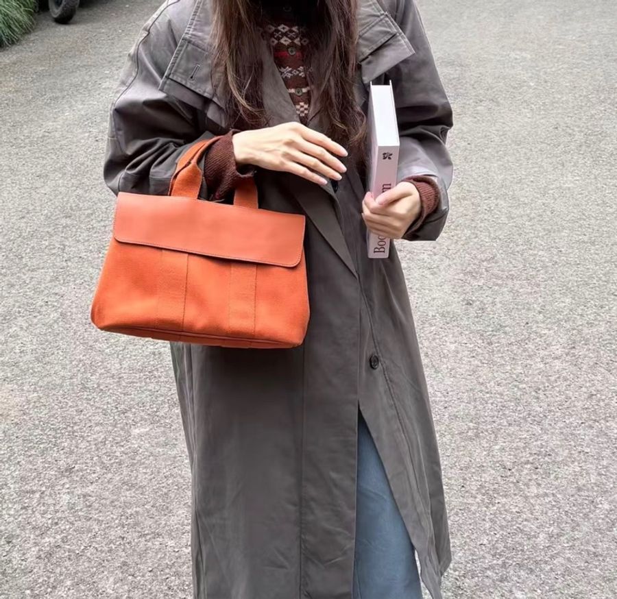 「JL精品代購」95新 Hermes 愛馬仕Valparaiso橙色帆布拼皮蘑菇包PM-1
