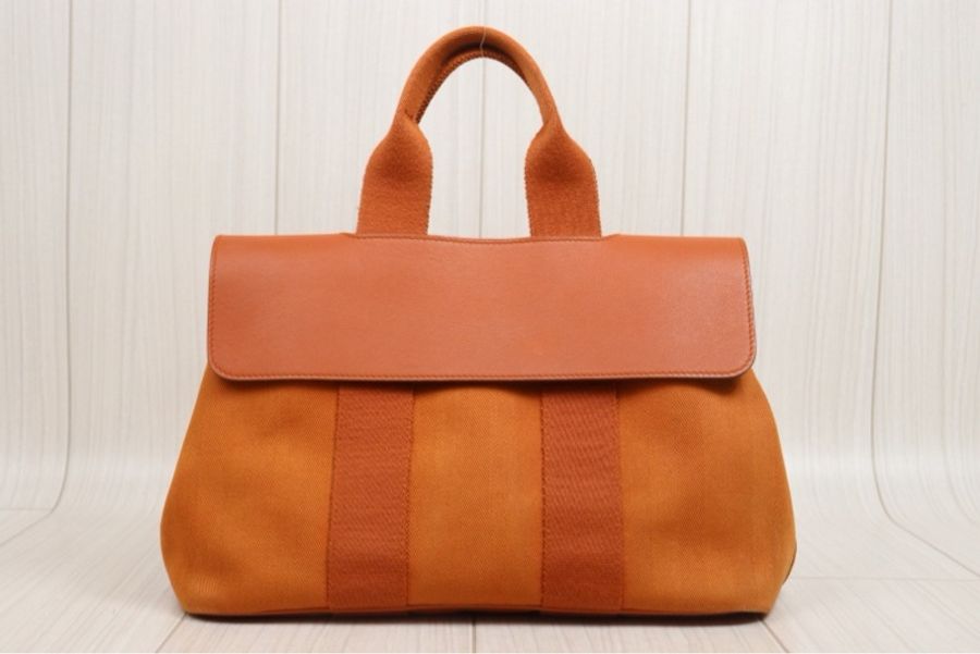 「JL精品代購」95新 Hermes 愛馬仕Valparaiso橙色帆布拼皮蘑菇包PM-2