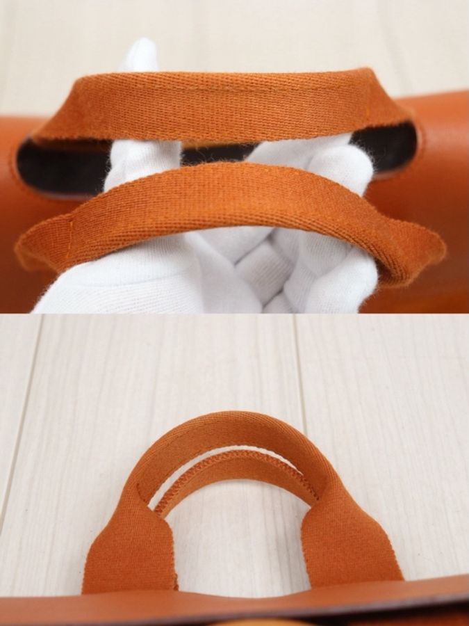 「JL精品代購」95新 Hermes 愛馬仕Valparaiso橙色帆布拼皮蘑菇包PM-6