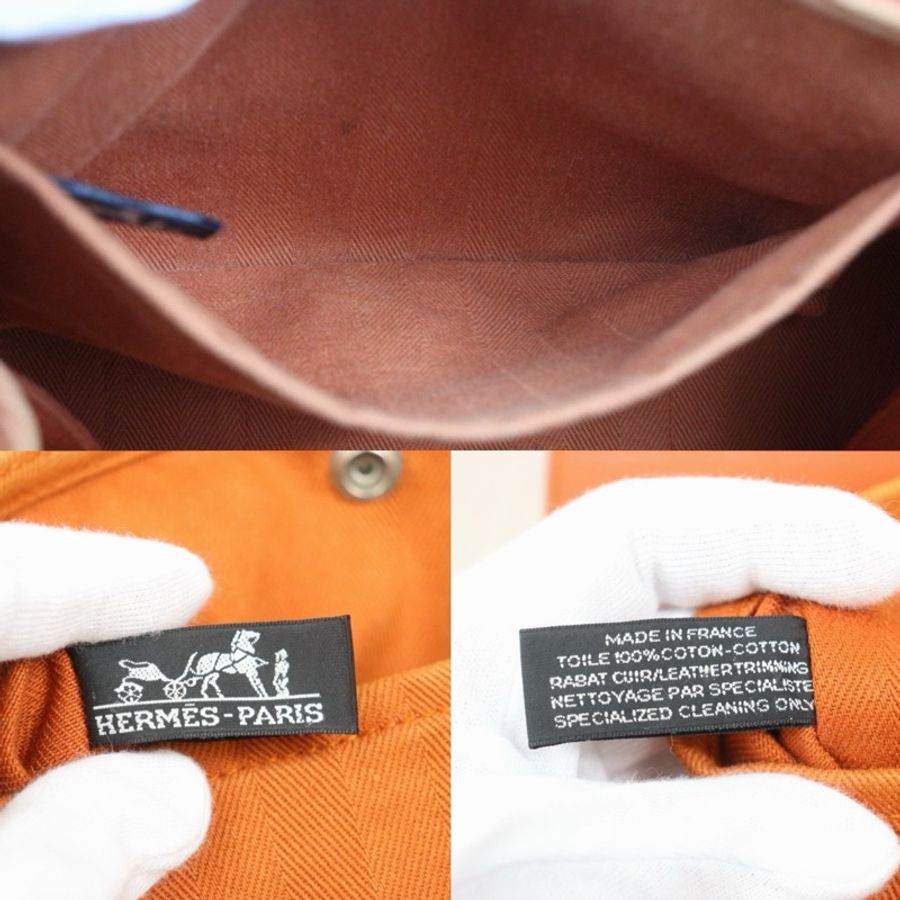 「JL精品代購」95新 Hermes 愛馬仕Valparaiso橙色帆布拼皮蘑菇包PM-10