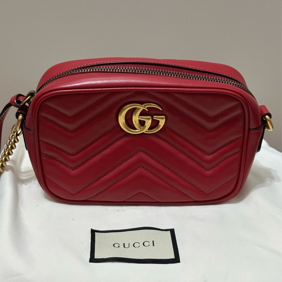 Gucci 紅色斜背包 正品 金鍊 相機包-0