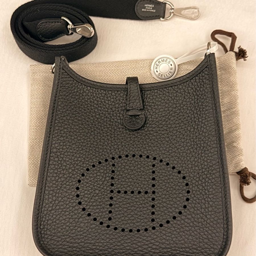 愛馬仕Hermes mini evelyne 16 黑銀全新全配-1