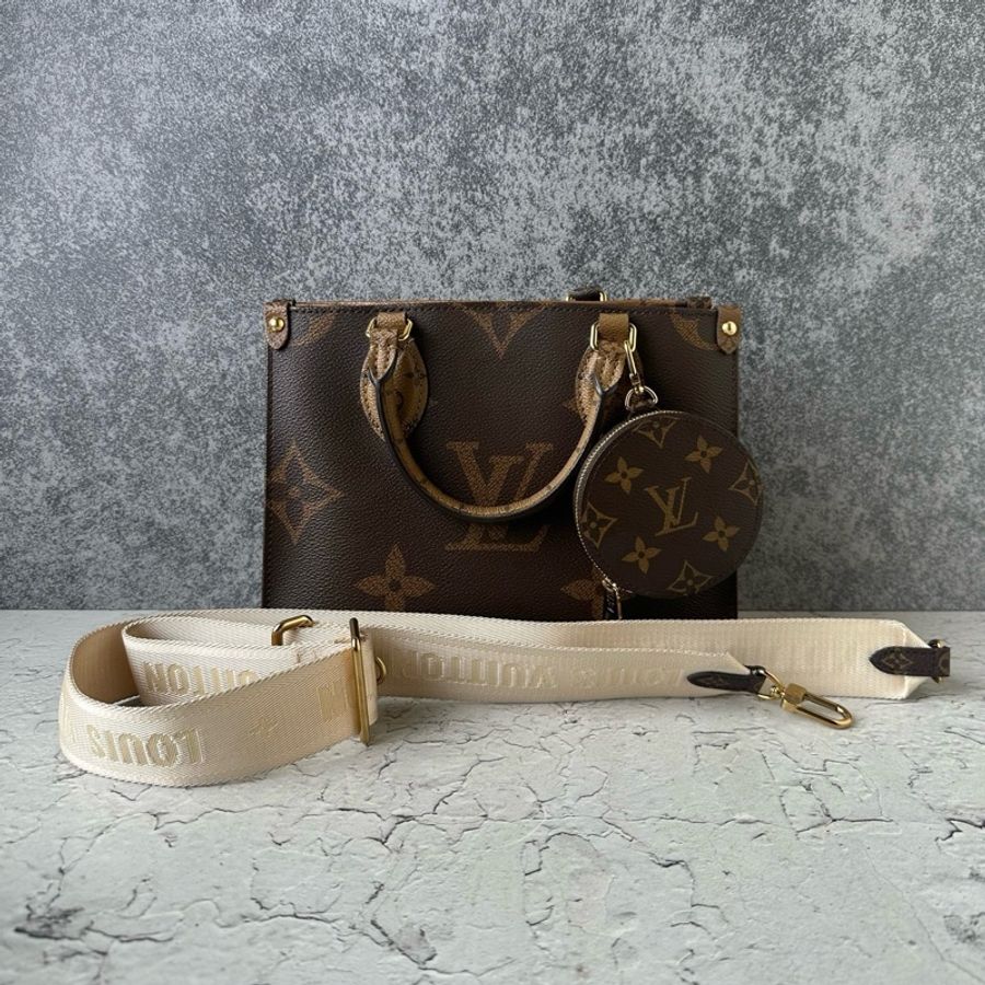 LOUIS VUITTON/路易威登ONTHEGO 小號 經典老花字母徽標叢林包 單肩包斜挎包手提包 棕色 芯片款-0