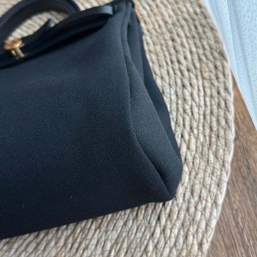 愛馬仕 Hermes 帆布配皮herbag31黑金手提包單肩包斜挎包-3