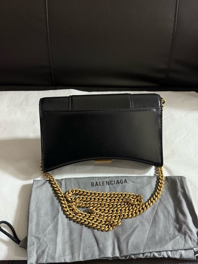 Balenciaga巴黎世家 hourglass斜挎沙漏包金扣鏈條小牛皮 沙漏包手拿單肩-1