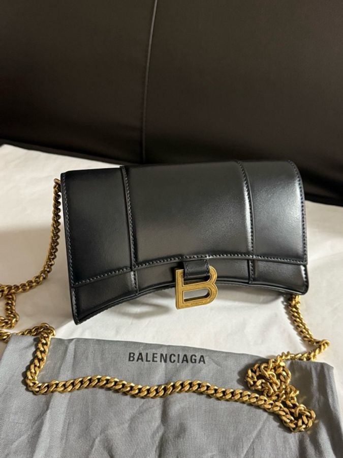 Balenciaga巴黎世家 hourglass斜挎沙漏包金扣鏈條小牛皮 沙漏包手拿單肩-5