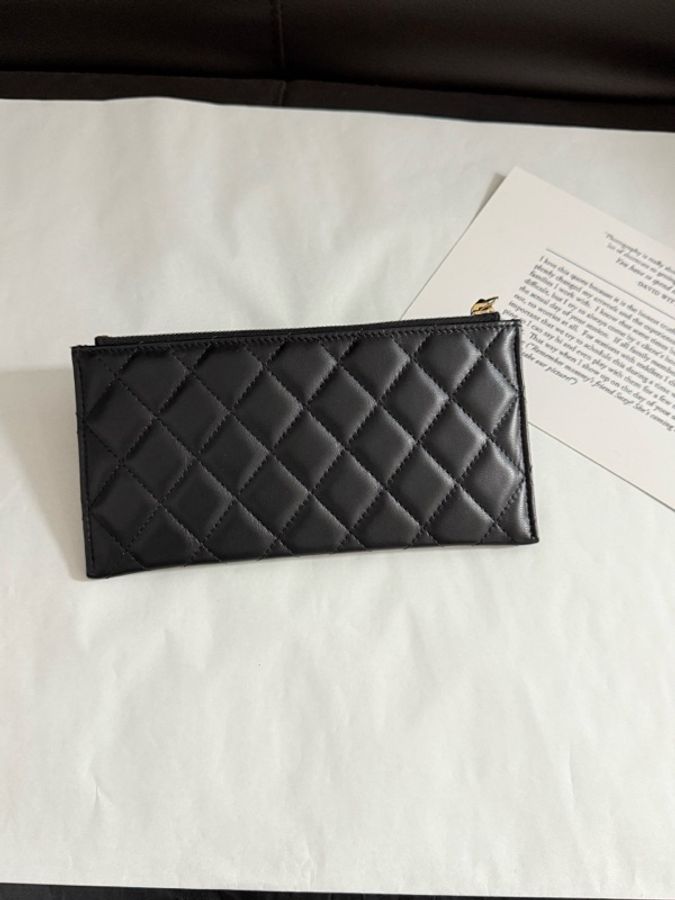 CHANEL 香奈兒黑色羊皮長款錢包彩色琺瑯扣芯片款卡包-2