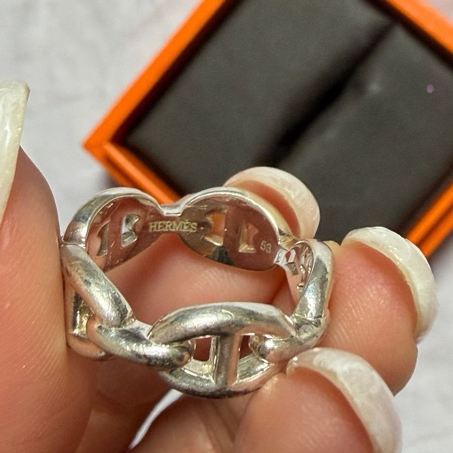 Hermes 豬鼻戒指 53號 925銀 Chaine D'Ancre Enchainee-9