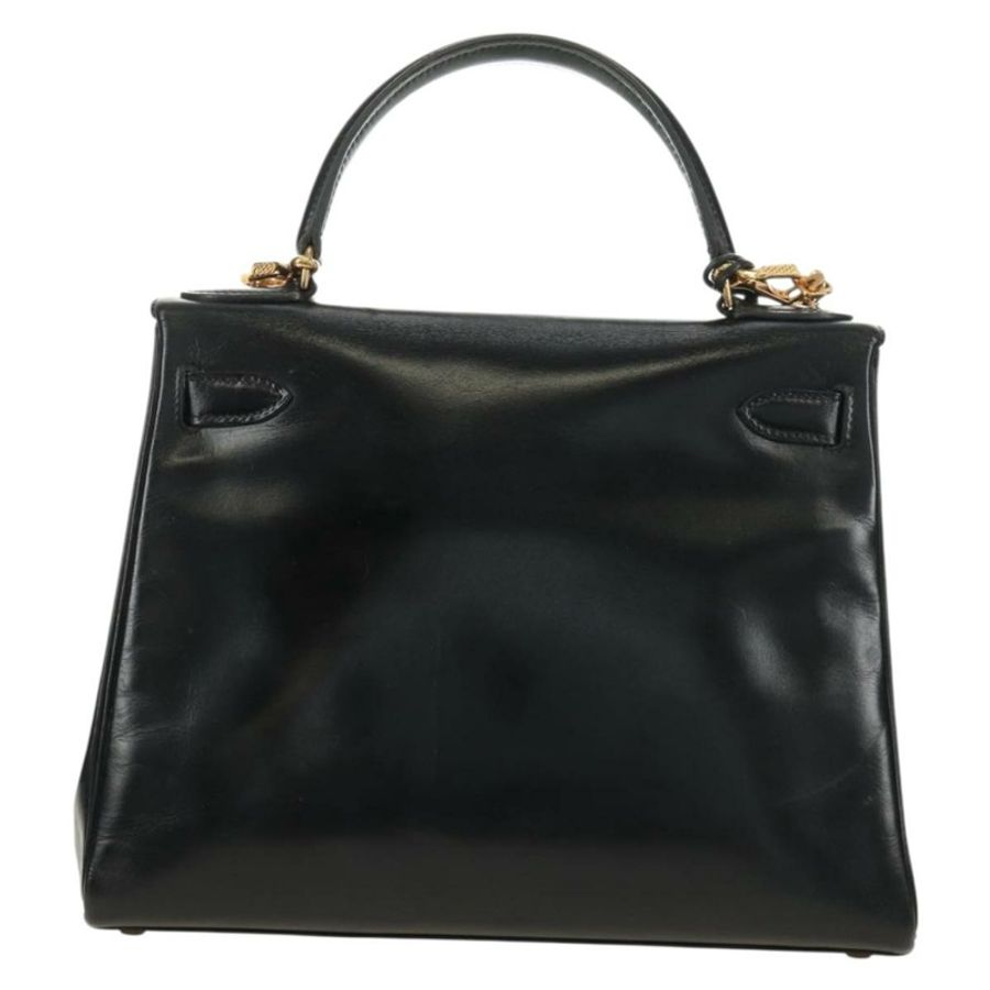 【日本直送】愛馬仕 Kelly 28 手提包 Box 小牛肉 2 手提包 黑色 金色 正品 185189SM-1