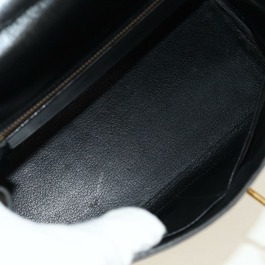 【日本直送】愛馬仕 Kelly 28 手提包 Box 小牛肉 2 手提包 黑色 金色 正品 185189SM-8
