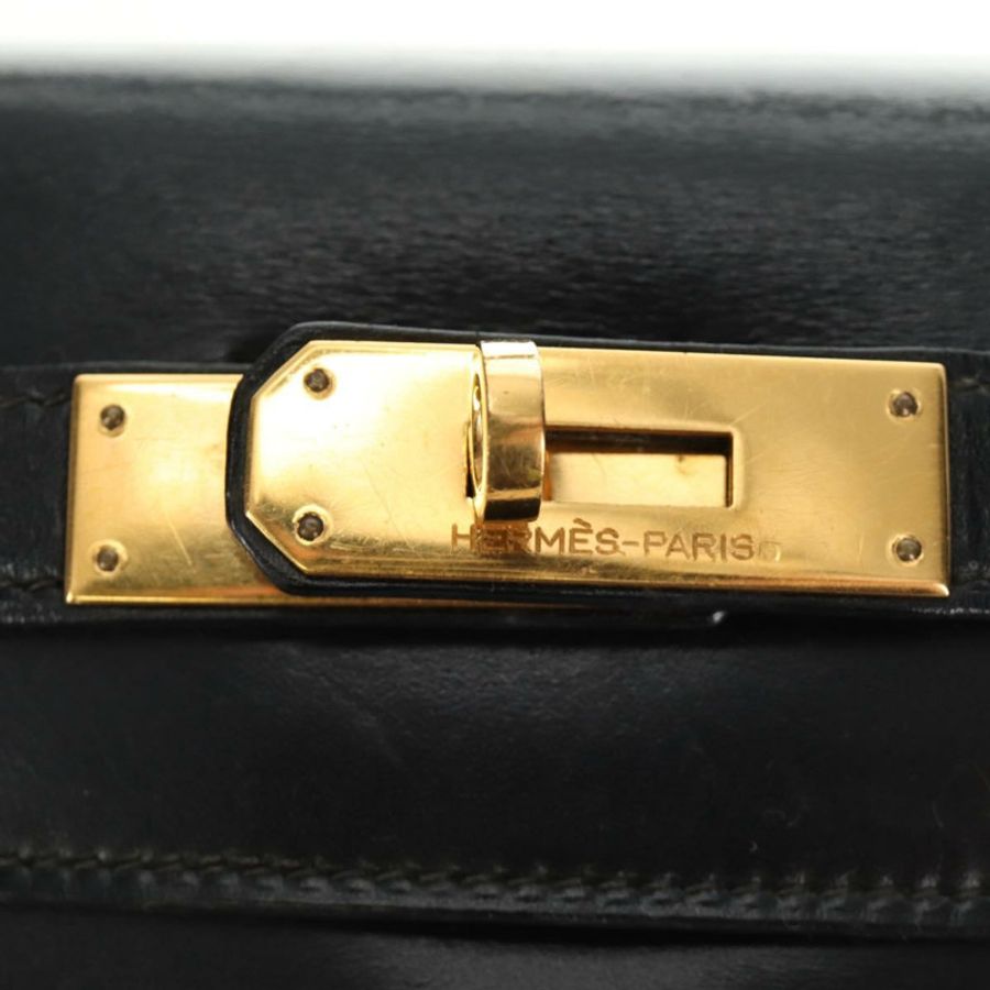 【日本直送】愛馬仕 Kelly 28 手提包 Box 小牛肉 2 手提包 黑色 金色 正品 185189SM-21