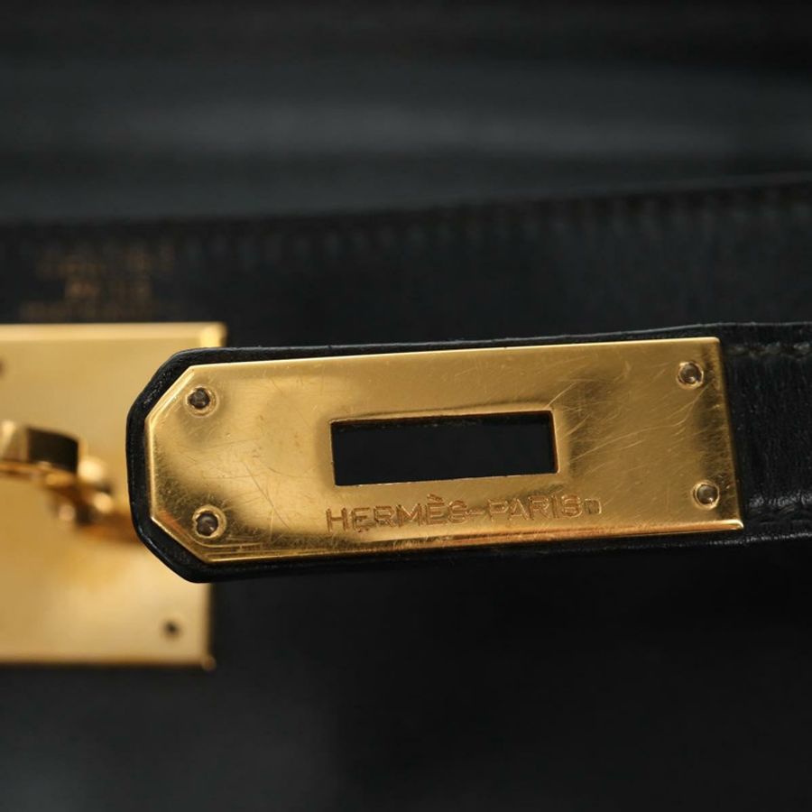 【日本直送】愛馬仕 Kelly 28 手提包 Box 小牛肉 2 手提包 黑色 金色 正品 185189SM-23