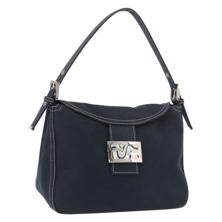 【日本直送】FENDI Mamma Baguette 肩背包 帆布 海軍藍 銀色 正品 187625V-0