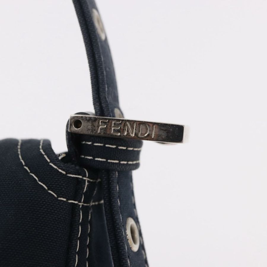 【日本直送】FENDI Mamma Baguette 肩背包 帆布 海軍藍 銀色 正品 187625V-13