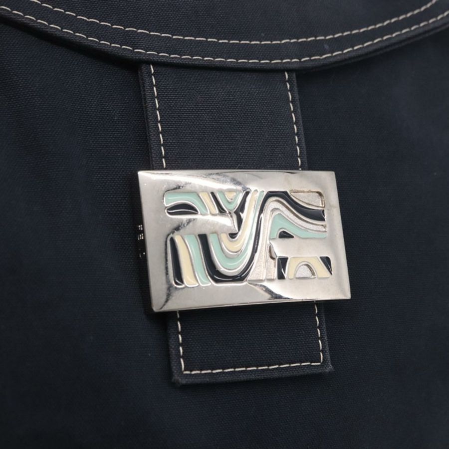 【日本直送】FENDI Mamma Baguette 肩背包 帆布 海軍藍 銀色 正品 187625V-14