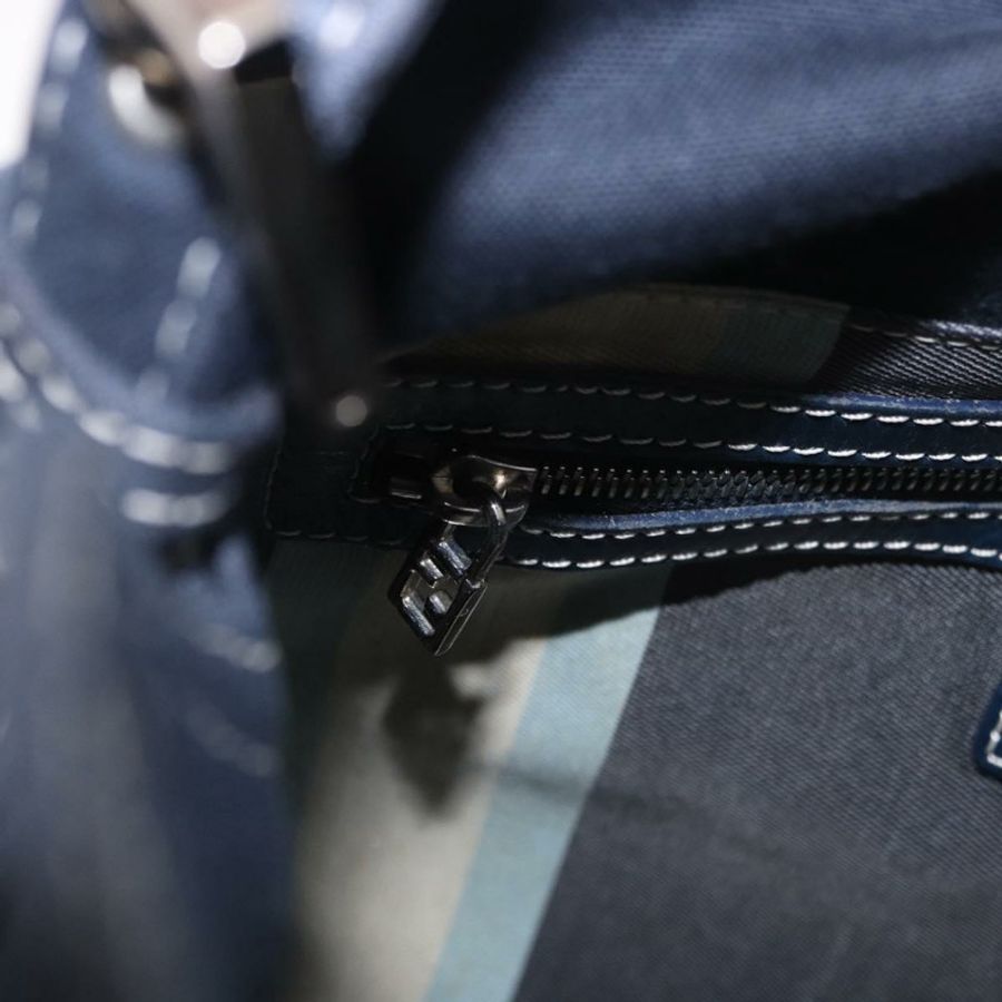 【日本直送】FENDI Mamma Baguette 肩背包 帆布 海軍藍 銀色 正品 187625V-21