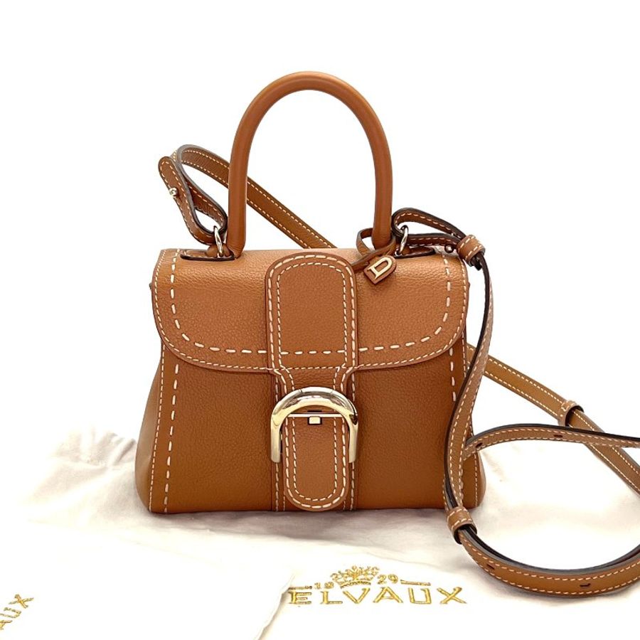 DELVAUX 金棕外縫線Brillant Mini 手提肩背斜背20*16*11.5 99新配件塵袋-1
