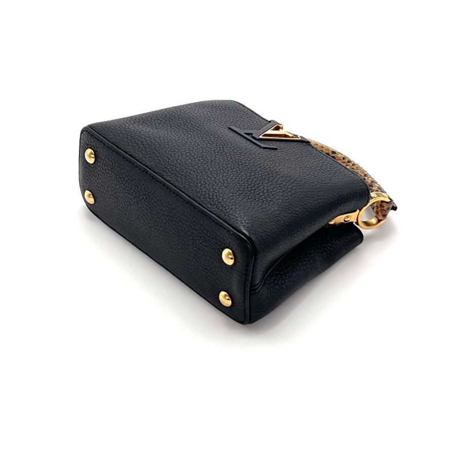 LV Capucines mini黑金蛇皮  手柄手提肩背斜背包20*13*7.5 98新配件盒子塵袋-3