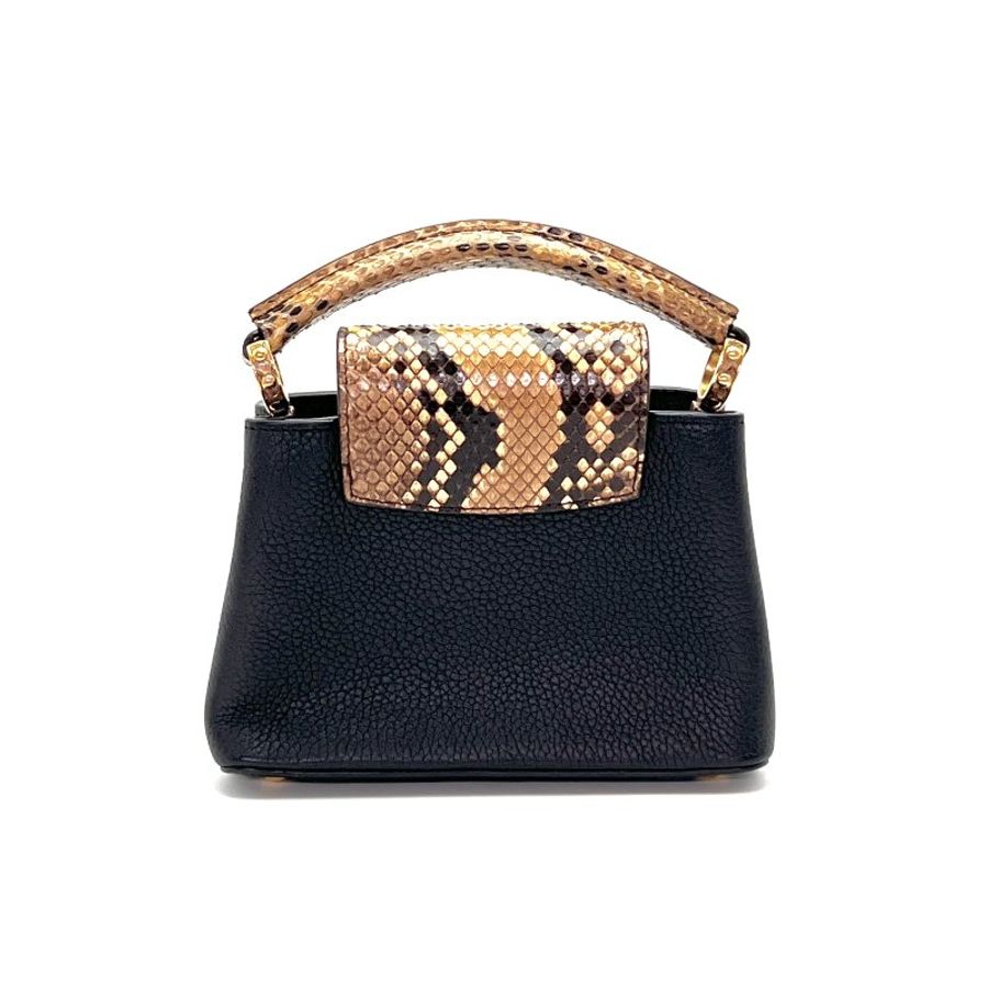 LV Capucines mini黑金蛇皮  手柄手提肩背斜背包20*13*7.5 98新配件盒子塵袋-7