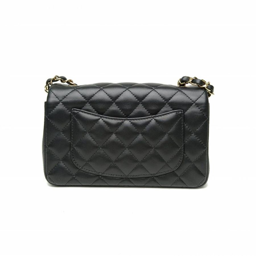 CHANEL CF口蓋包大Mini黑色羊皮30開淺金扣肩背包-2