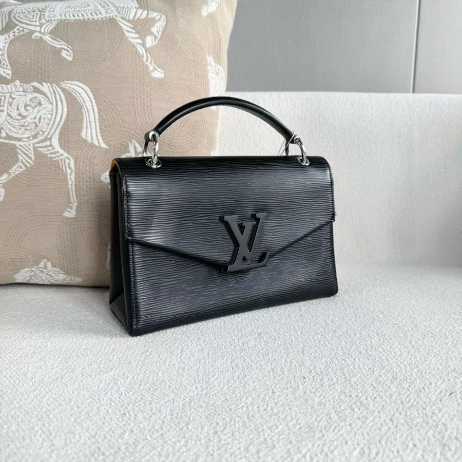 LV 水波紋Grenelle黑色郵差手提斜背包 牛皮 24*16*8 98新配件塵袋 肩帶-4