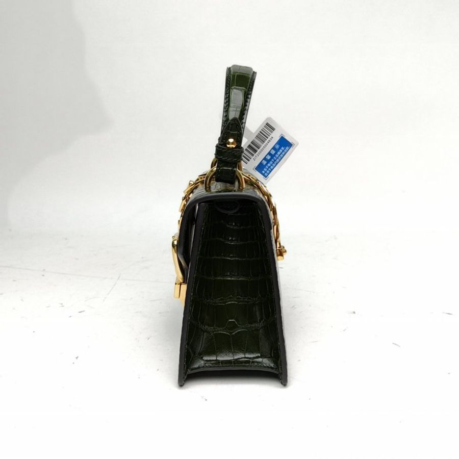 GUCCI 綠色鱷魚皮金扣Sylvie塞爾維亞絲帶包Mini肩背包-1