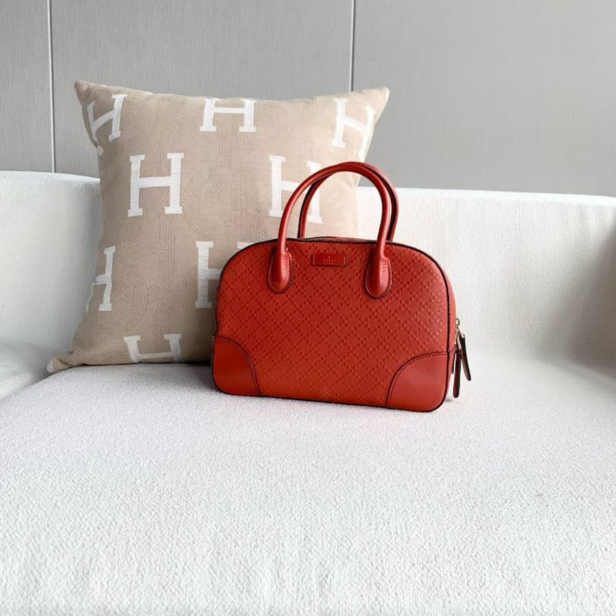 Gucci 保齡球波士頓手提斜背包 橙紅色 26*18*11 98新配件肩帶 塵袋-2
