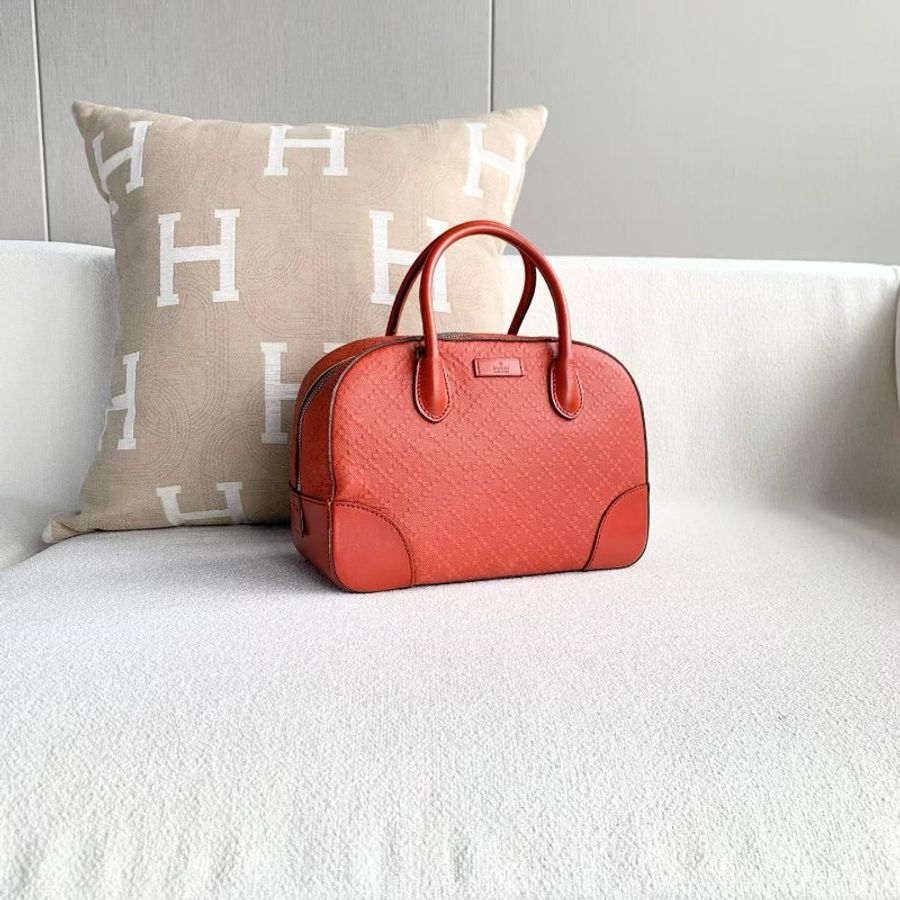 Gucci 保齡球波士頓手提斜背包 橙紅色 26*18*11 98新配件肩帶 塵袋-3