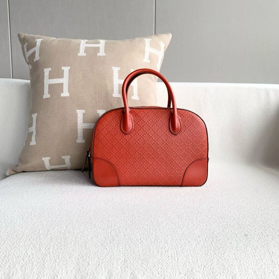 Gucci 保齡球波士頓手提斜背包 橙紅色 26*18*11 98新配件肩帶 塵袋-4