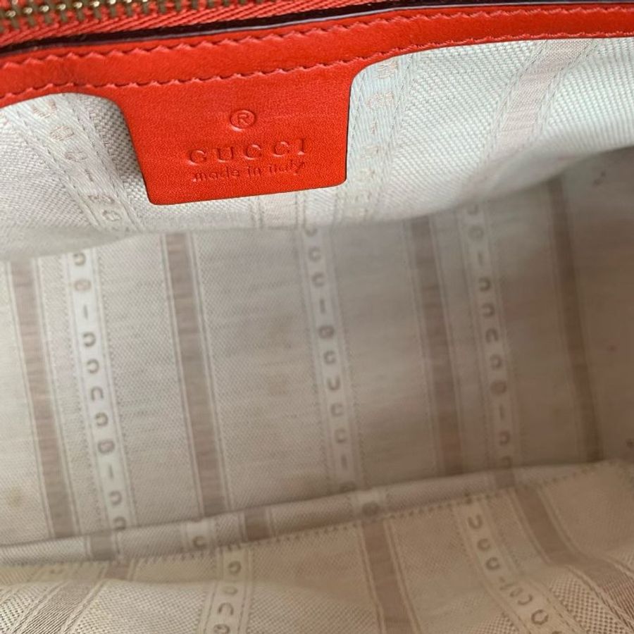 Gucci 保齡球波士頓手提斜背包 橙紅色 26*18*11 98新配件肩帶 塵袋-6