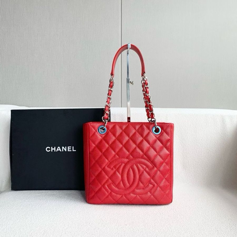 【威選精品】 ❤️ CHANEL GST 紅銀荔枝皮托特包 ❤️-11
