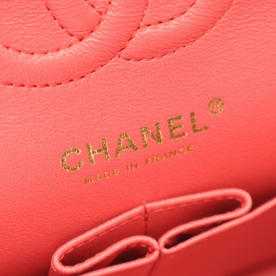 香奈兒 (CHANEL) 絎縫雙蓋鏈條肩背包,羊皮材質,粉紅色,金色五金,二手-3