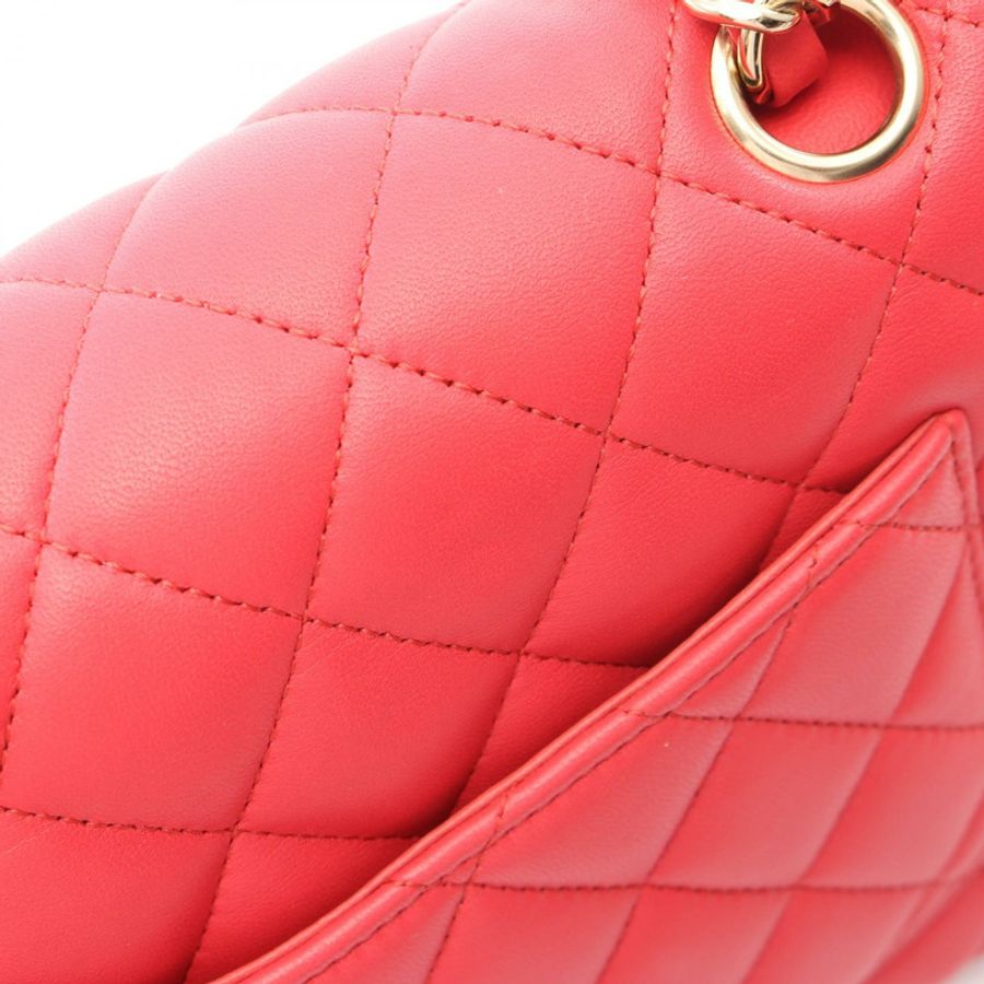香奈兒 (CHANEL) 絎縫雙蓋鏈條肩背包,羊皮材質,粉紅色,金色五金,二手-10