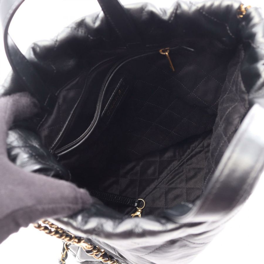 香奈兒 (CHANEL) 22號小號黑色皮革雙肩包,金色五金,二手女款-2