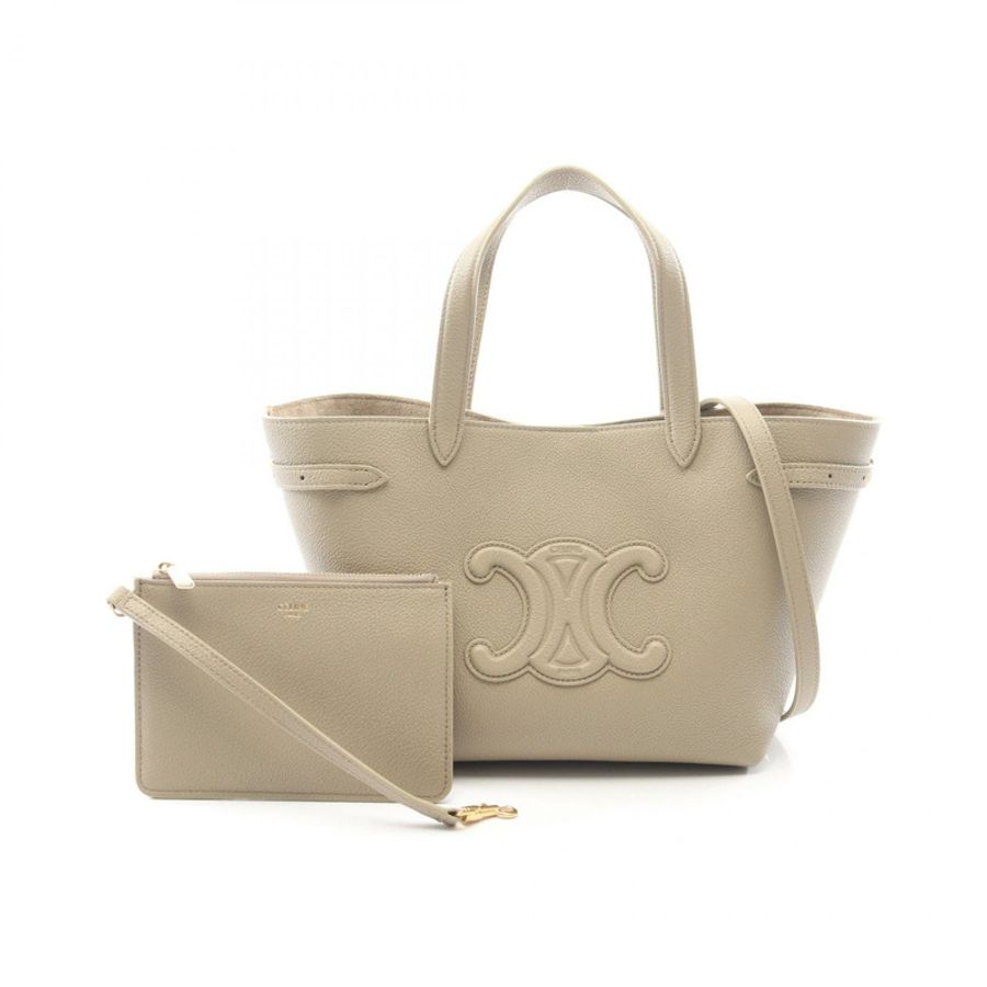 CELINE Mini Cabas Anais 2WAY 手提包 121743ENY18GT 皮革 米色 全新 女士-0