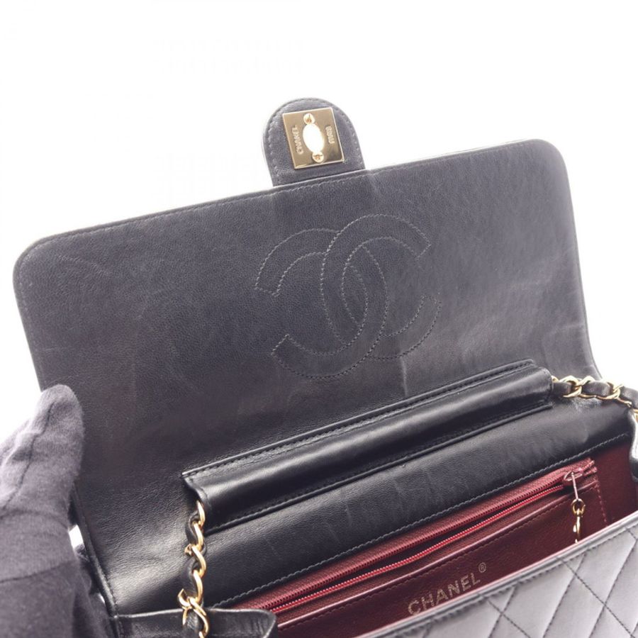 香奈兒 (CHANEL) Matelasse 單翻蓋鏈條肩背包,羊皮材質,黑色,二手,女士款,金色五金-8