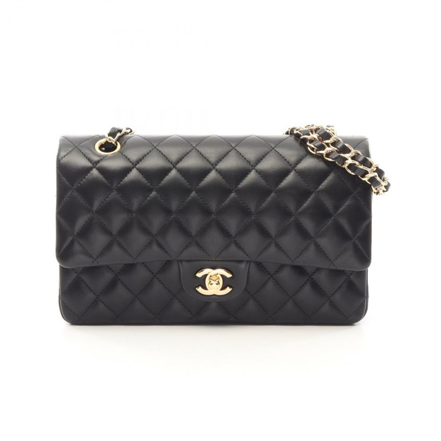 香奈兒 (CHANEL) Matelasse 雙蓋鏈條肩背包 A01112 羊皮黑色金色五金二手-0